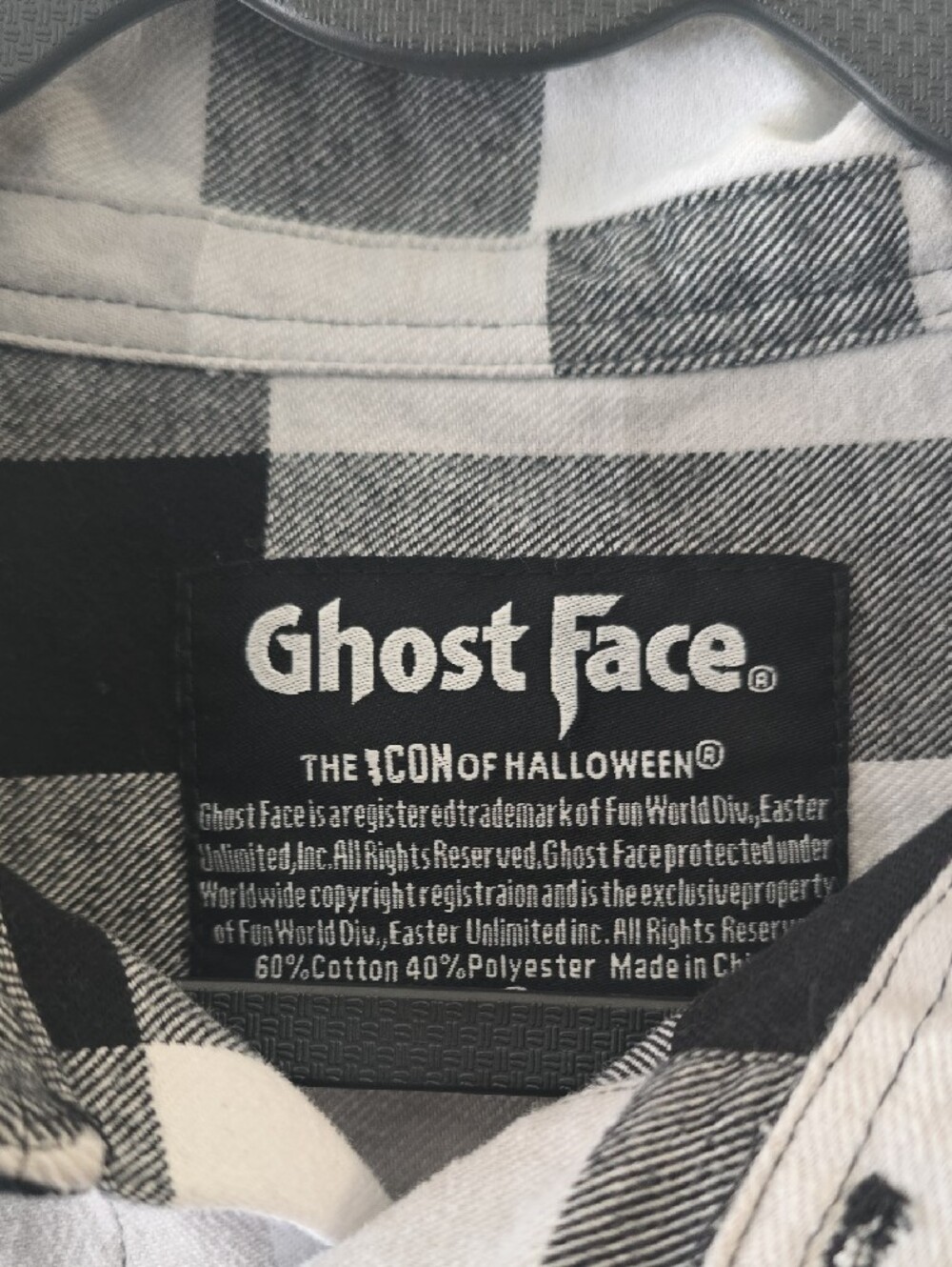 Ghost Face Fun World Plaid Flannel Button Up Shirt Scream Horror Patch Men S - Picture 2 of 7